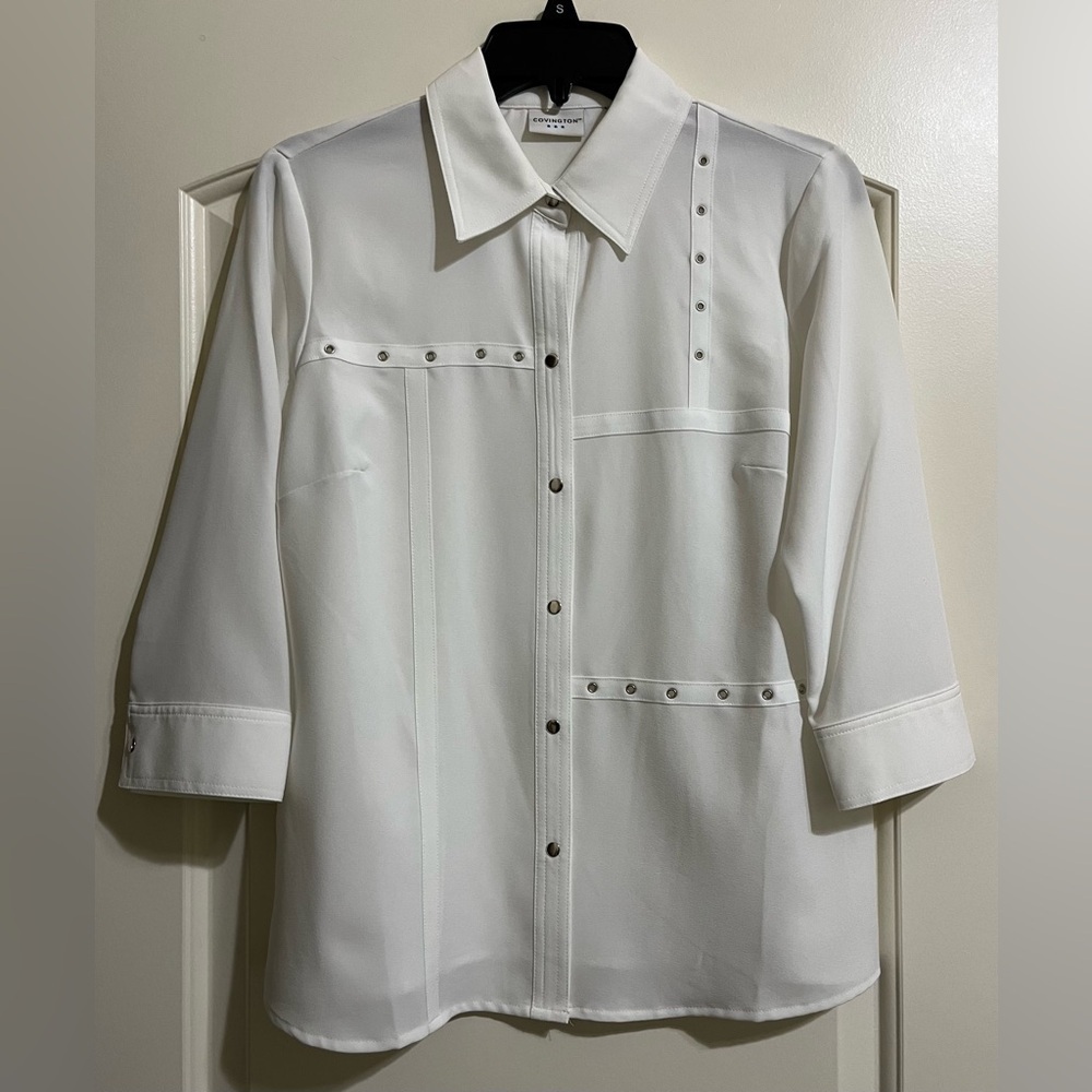 Covington Women’s White Chrome Snaps Blouse Top Chrome Accented Details Size 4